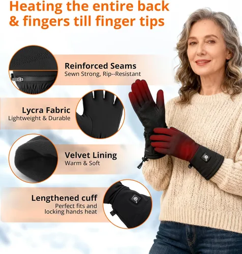 Vista 3 de Forros de guantes con calefacción para mujeres y hombres - Finos recargables, compatibles con pantalla táctil, calor de larga duración para deportes
