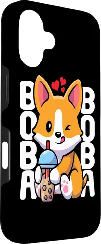 Vista 3 de Funda Kawaii con diseño de corazón de té de burbujas para iPhone 16 Kawaii Boba Dog Corgi Tea Drink