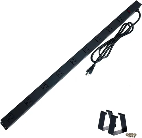 Vista 10 de OT3093 - Cable de alimentación de 9 tomacorrientes de 3 pies de 3 pies, protector de sobretensiones de metal resistente con piezas de montaje, tapas