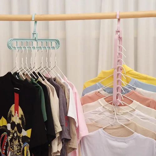 Vista 7 de Perchas de ropa de ahorro de espacio Magic 5 unidades en cascada 9 ranuras organizador de armario ahorro de espacio para ropa pesada (12)