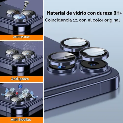 Vista 5 de QHOHQ Juego de 2 protectores de lente de cámara para iPhone 17 Pro Max/17 Pro/16 Pro Max/16 Pro/15 Pro Max/15 Pro, protector de lente individual