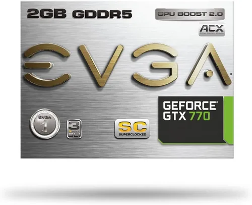Vista 7 de EVGA GeForce GTX770 SuperClocked con enfriador EVGA ACX, 2 GB GDDR5 de 256 bits, DL DVI-I, DVI-D, HDMI, DP, SLI Ready Tarjetas gráficas