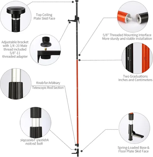 Vista 2 de Mástil telescópico, mástil de soporte telescópico con poste de montaje extensible para niveles láser de láseres giratorios y lineales