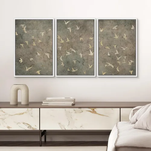 Vista 496 de SIGNWIN Lienzo enmarcado para pared, juego de arte pastel con cadena montañosa, bosque, niebla, naturaleza silvestre, ilustraciones modernas, arte