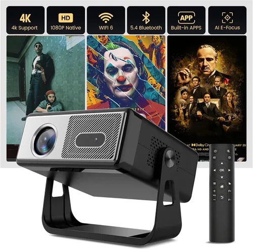 Vista 9 de 【1080P nativo y enfoque automático】Mini proyector inteligente con WiFi y Bluetooth, 500ANSI, corrección trapezoidal automática, compatible