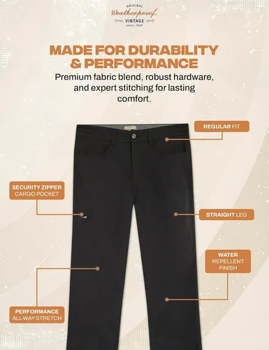 Vista 2 de Weatherproof Vintage Pantalones casuales de senderismo para hombre, pantalones de trabajo ligeros y elásticos para hombre con bolsillo de carga
