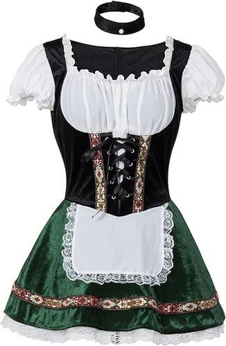 Vista 6 de Vestido de Dirndl alemán para mujer disfraz tradicional bávaro para Oktoberfest vestidos de fiesta de cerveza Halloween adultos cosplay carnaval