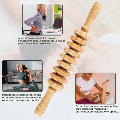 Vista 6 de KintKita Herramientas de masaje de terapia de madera, rodillo de masaje de madera, herramienta de drenaje linfático, kit de maderoterapia