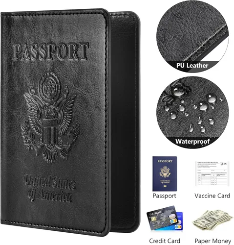 Vista 4 de Combo de tarjetero para pasaporte y vacuna, soporte para pasaporte con ranura para tarjeta de vacuna, cartera para pasaporte, funda para pasaporte
