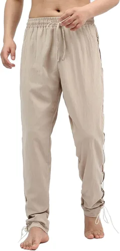 Vista 2 de mogenda Pantalones de pirata medievales con cordones para hombre, estilo renacentista, vikingo, navegante, para Halloween, pirata, cosplay, disfraz
