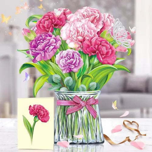 Vista 6 de Airpark - Tarjeta desplegable de flores 3D, tarjeta de felicitación – Claveles rosas – Para mamá, abuela – Ideal para el Día de la Madre