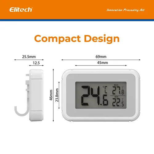 Vista 9 de Termómetro de frigorífico Elitech, termómetro digital para refrigerador y congelador a prueba de agua, pantalla LCD grande, función de registro