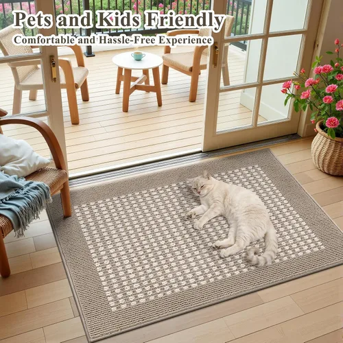 Vista 2 de Ileading Tapete para puerta de interior de 24 x 36 pulgadas, absorbente para perros, tapete de bajo perfil para entrada pequeño con respaldo de goma