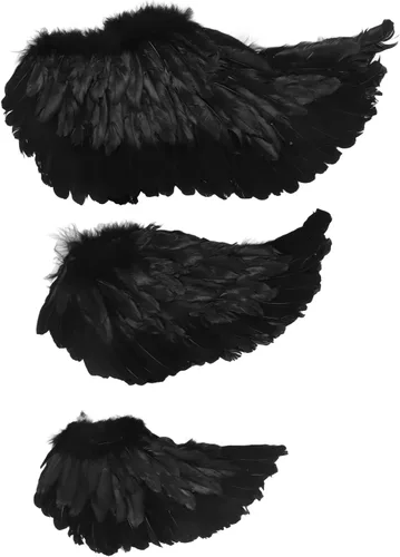 Vista 6 de Alas de ángel negras disfraz de ángel de otoño disfraz de fiesta de Halloween cosplay ala de ángel de plumas para niños adultos y mujeres S