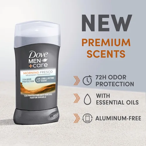 Vista 3 de Dove Men+Care - Desodorante en barra para hombres Morning Fresco, 3 unidades, sin aluminio, protección contra olores de 72 horas, desodorante