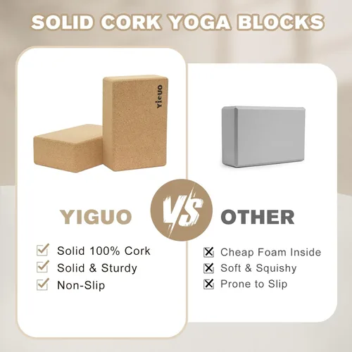 Vista 3 de YIGUO 2 Pack Cork Yoga Blocks Natural Eco-Friendly High Density Non-Slip Yoga Blocks for Women & Men 9x6x3 Inches for Yoga, Pilates, Stretching