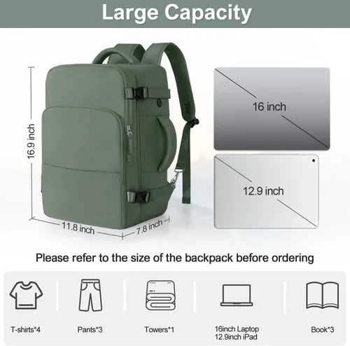 Vista 9 de Mochila de Viaje Sinaliy, Verde militar, Grande, Viajes