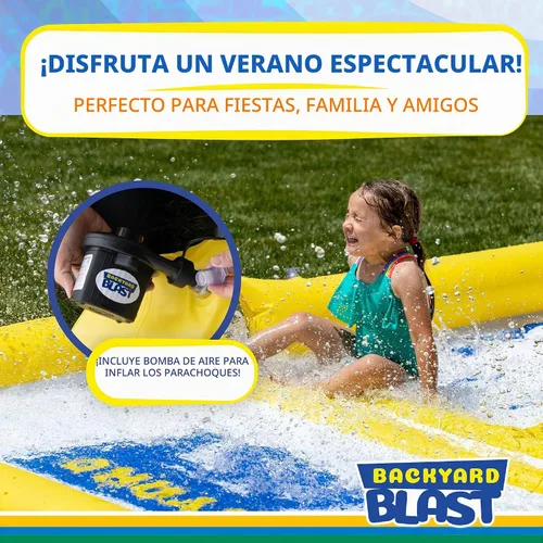 Vista 6 de Backyard Blast - Tobogán acuático de 30 pies con parachoques y zona de salpicaduras, jinete inflable y bomba eléctrica, fácil de instalar, extra
