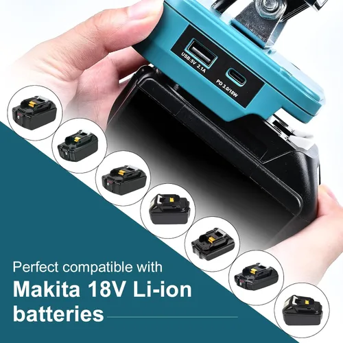 Vista 3 de Luz de Trabajo LED Inalámbrica Compatible con Batería Makita de 18V, Linterna de 48W 3400LM Luz de Inundación Portátil con Puertos USB y Tipo C