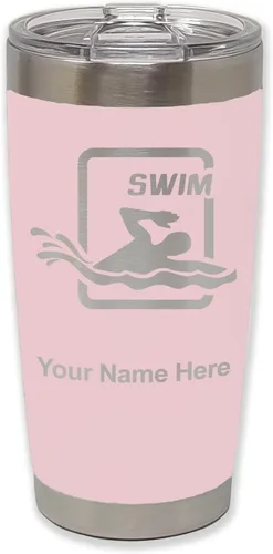 Vista 31 de LaserGram Vaso aislado al vacío de 20 onzas, para natación, grabado personalizado incluido (negro) Engraved Gift for Swimmers, Vacuum Insulated