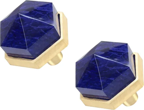 Vista 9 de Rockcloud Paquete de 2 pomos de piedra de cristal con forma hexagonal de obsidiana con tornillos, tiradores de cajón, pomos decorativos
