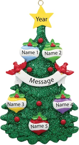 Vista 2 de Adornos de Navidad 2025, árbol genealógico personalizado, nombre y familia de 5 fechas, adorno de tres nietos o nietos, bola de Navidad, decoración