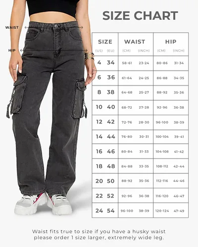 Vista 7 de FALABELLA Jeans tipo cargo holgados de cintura media y alta para mujer con bolsillo de solapa, pantalones de mezclilla holgados de pierna ancha