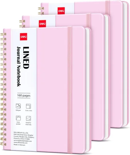 Vista 14 de deli Paquete de 6 cuadernos con espiral rayados, 160 páginas, A5 (5.5 x 8 pulgadas), cuaderno de escritura de tapa dura, diario encuadernado