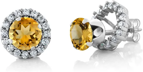 Vista 154 de Gem Stone King Aretes redondos de plata de ley 925 de 0.236 in con piedra natal extraíble para mujer