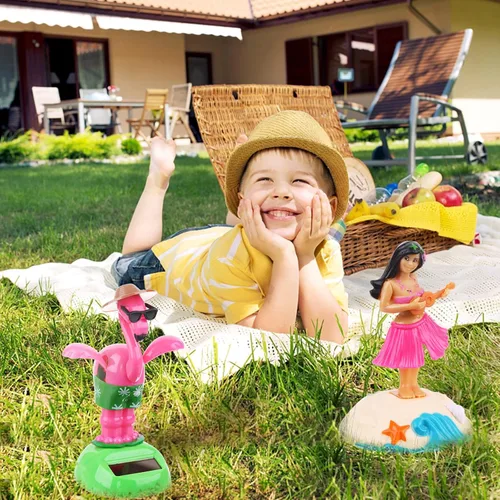 Vista 5 de Paquete de 4 juguetes bailarines alimentados por energía solar de Hawaii Girl Flapping Wings Flamingo Car Shaking Head Dancer Doll Hawaii Toy Swing