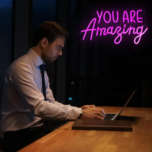 Vista 5 de Hoolerry Letrero de neón con texto en inglés «You Are Amazing Light» para dormitorio, luz LED de neón rosa, para cumpleaños, niñas, fiesta, pared