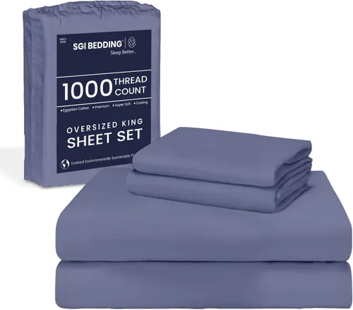 Vista 13 de SGI Bedding 108" x 108" Juego de sábanas de 4 piezas de tamaño Alaskan King de 1000 hilos 100% de algodón egipcio - Sábanas de bolsillo profundo