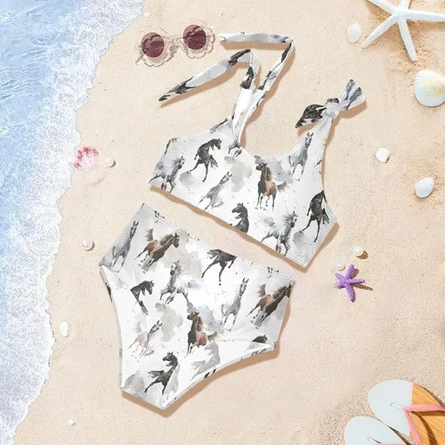 Vista 2 de CaTaKu Traje de baño de dos piezas para niñas, lindo conjunto de bikini tankini hawaiano para playa, traje de baño deportivo para niñas, talla 3-12T