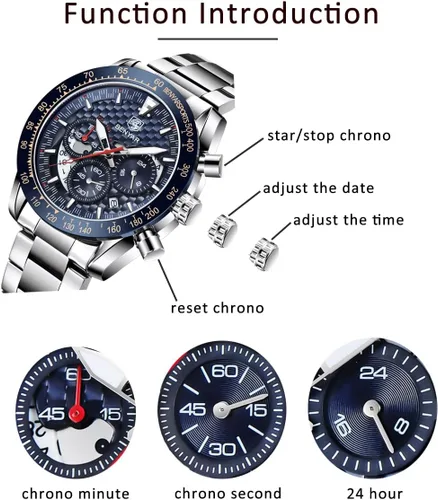 Vista 5 de BENYAR Fashion Men's Quartz Chronograph Waterproof Silicone Watches Business Casual Sport Design Wrist Watch for Men Perfect for Father Son Black