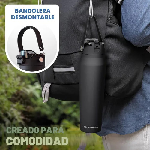 Vista 6 de Frost Buddy botella de agua aislada de 32 onzas con pajilla y tapa para beber Acero inoxidable a prueba de fugas 24 horas de frío Resistente