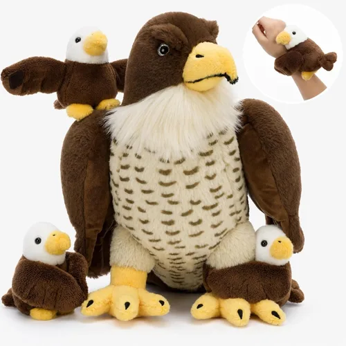 Vista 18 de BENINY - Juego de 4 piezas de peluche de águila calva, 18 pulgadas, mamá águila con 3 bebés
