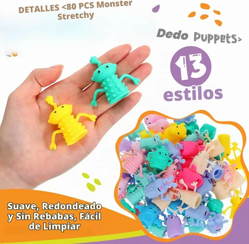 Vista 4 de 80 marionetas de dedo monstruo de goma suave elástico Fidget