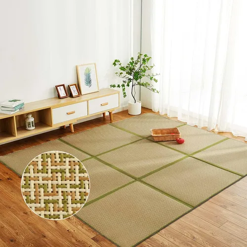 Vista 9 de Nisorpa Tapete japonés de tatami de 71 x 71 pulgadas, 0.47 pulgadas de grosor, tapete japonés de ratán antideslizante y transpirable de espuma Marrón