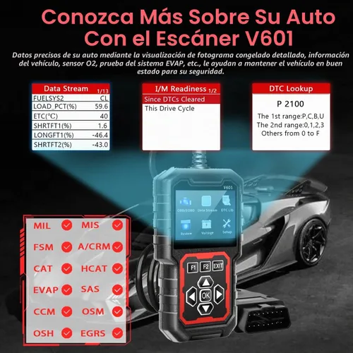 Vista 7 de OnRetul V601 Escáner de Diagnóstico Profesional OBD2 - Lector Rápido de Códigos de Luz de Verificación del Motor, Probador de Voltaje, Preparación