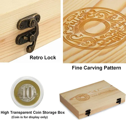 Vista 5 de Soporte para cápsulas de monedas de madera, caja de almacenamiento de monedas con junta de espuma para suministros de colección de monedas