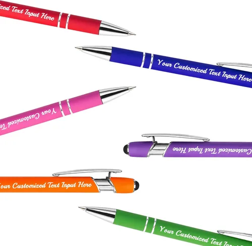 Vista 6 de Bolígrafo personalizado, 50 bolígrafos personalizados, grabado a granel con logotipo de nombre, lápiz digital de tinta negra suave con toque