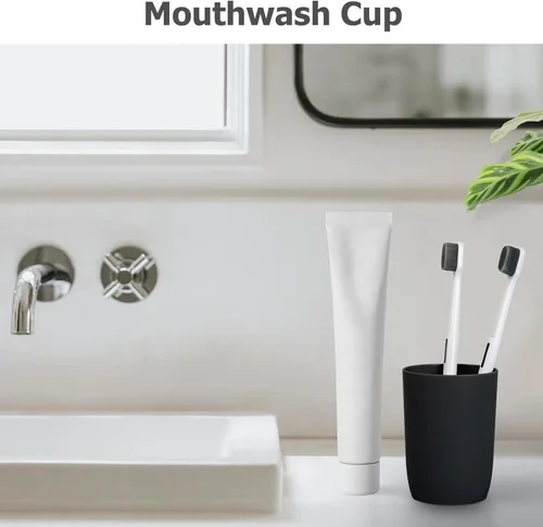 Vista 7 de Topsky Paquete de 4 vasos de baño – Plástico reutilizable para cepillo de dientes, enjuague bucal, cepillado