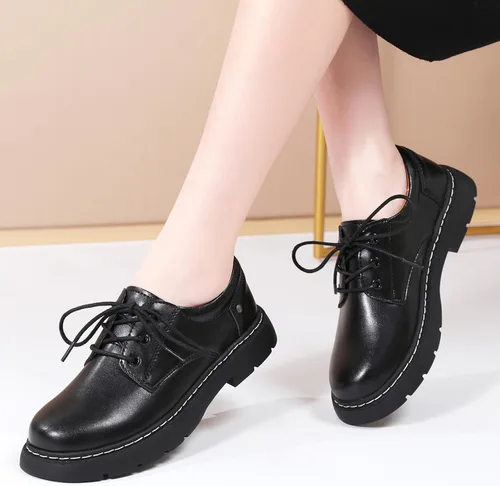 Vista 5 de Zapatos Oxford para mujer, con cordones, antideslizantes, parte superior de cuero, plataforma casual, cómodos, para trabajo, oficina, zapatos