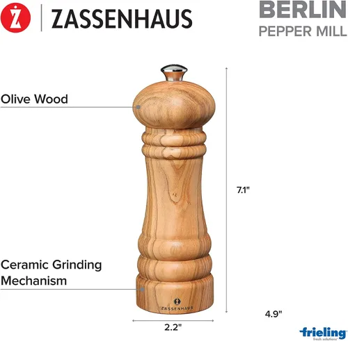 Vista 3 de Zassenhaus Berlin - Molinillo de pimienta de madera de olivo, 7 pulgadas, natural