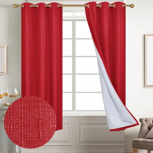 Vista 12 de Diraysid Cortinas 100% opacas de lino beige para dormitorio, con ojales, aislamiento térmico, cortinas de oscurecimiento de habitación
