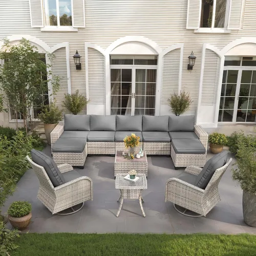 Vista 109 de Muebles de patio al aire libre conjunto PE mimbre ratán al aire libre sofá seccional Gris