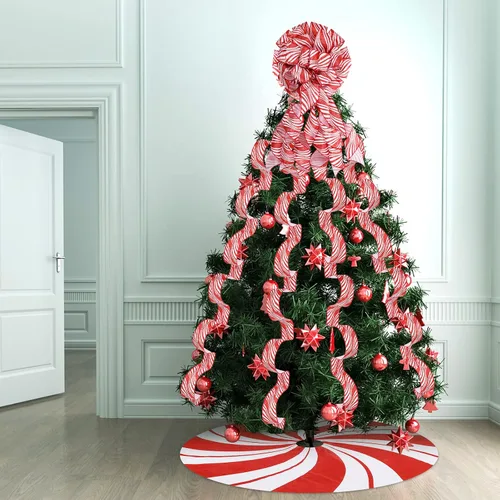 Vista 6 de Zomiboo Juego de decoración para árbol de Navidad incluye lazo de Navidad con bastón de caramelo, arco decorativo de 31.5 pulgadas, rojo y blanco