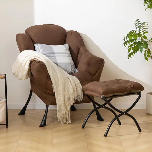 Vista 8 de HollyHOME Silla perezosa con otomana plegable, sillón cómodo y reposapiés plegable, sofá de ocio silla de lectura y reposapiés para sala de estar
