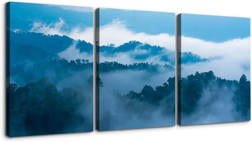 Vista 8 de YONICA Lienzo decorativo de 3 paneles para decoración de oficina en casa, hermoso paisaje con árboles nevados, impresiones en lienzo HD Giclée