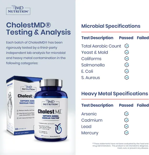 Vista 4 de 1MD Nutrition CholestMD con extracto de hoja de olivo, Bergavit, niacina, ajo 60 cápsulas